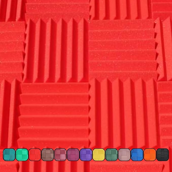 Soundproofing Acoustic Studio Foam - Red Color - Wedge Style Panels 12Aux12Aux2Au Tiles - 4 Pack