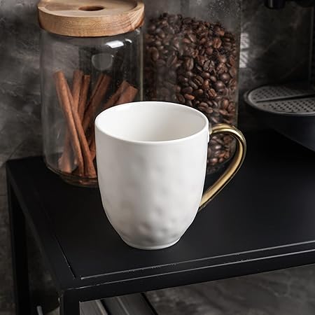 Stone lain Florian Contemporary Porcelain Mug Set, Modern Gold and White