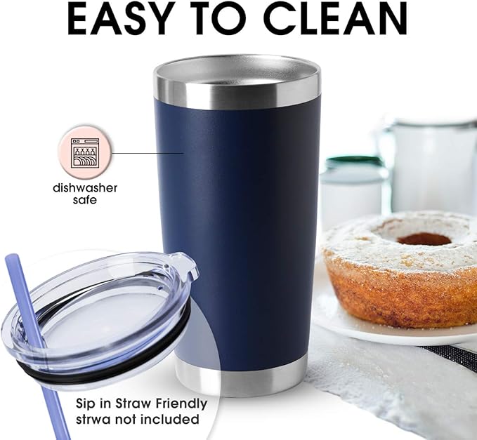 HASLE OUTFITTERS 20oz Tumblers Bulk Stainless Steel Cup with Lid Double Wall Vacuum Insulated Coffee Mug for Cold Hot Drinks 1 Pack, Navy