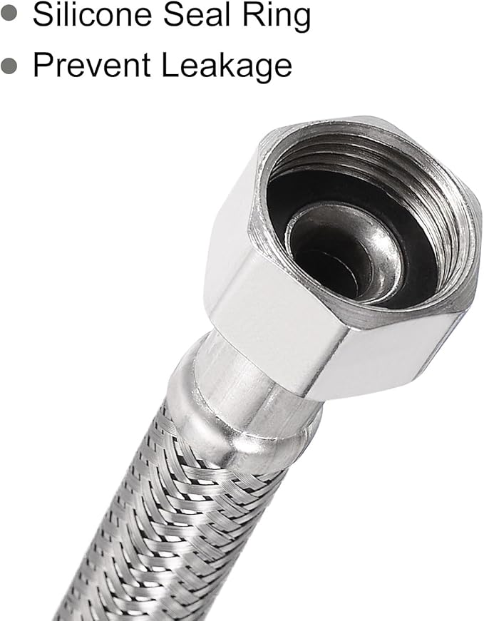 uxcell 8 Inch Long Faucet Supply Line Connector, G38 Female Compression Thread x G12 Female Connector Straight Thread 304 Stainless Steel Water Supply Hose Line