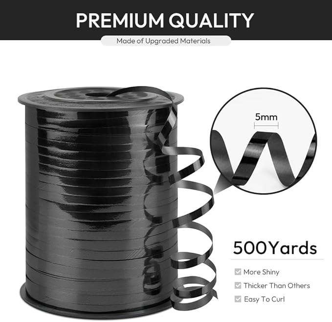 Black Curling Ribbon, 15 Inches Wide x 500 Yards for Gift Wrapping, Party Decor, Balloon String, Hair, Flower Ribbons (1 Roll)