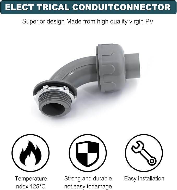 1-12 inch Liquid Tight Connector 90 Degree PVC Flexible Conduit Connector UL Listed Conduit Fittings(10 Pack)