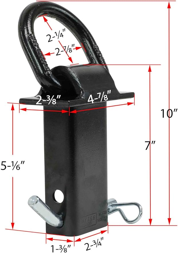 Mytee Products Heavy Duty Adjustable Trailer Stake Pocket -Small 58 Inch Forged D Ring Black Powder Coated w 12" Hitch Pin, WLL5400 lbs 2 Adjustable Holes Stake Pocket D-Ring Tie Down Utility