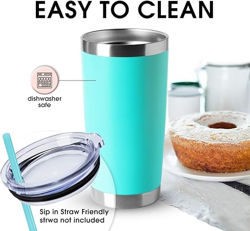 HASLE OUTFITTERS 20oz Tumblers Bulk Stainless Steel Cup with Lid Double Wall Vacuum Insulated Coffee Mug for Cold Hot Drinks 1 Pack, Light Blue