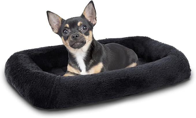 Patas Lague Bolster Dog Bed for Extra Small Dogs 16''x12'', Soft Warm Foam Pet Sofa Bed, Machine Washable Pet Cat Crate Mat for Toy Breeds, Black