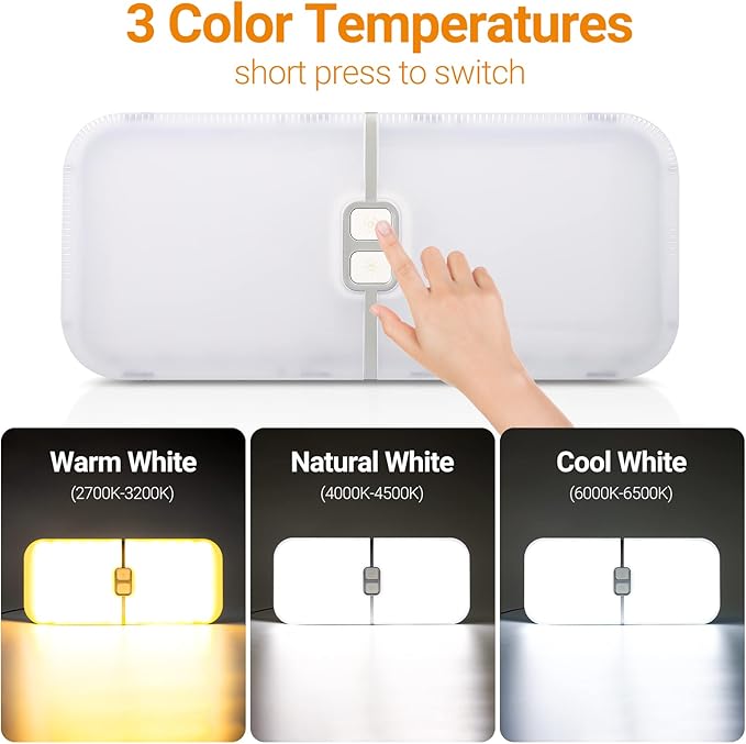 CT CAPETRONIX RV Lights Interior, 3 Color TEM Camper Lights, 204 LEDs Dimmable 12v Volt Led Lights Fixture, RV Ceiling Dome Light w Switch for RV/Camper/Car/Trailer/Boat (Warm Cool Natural White)