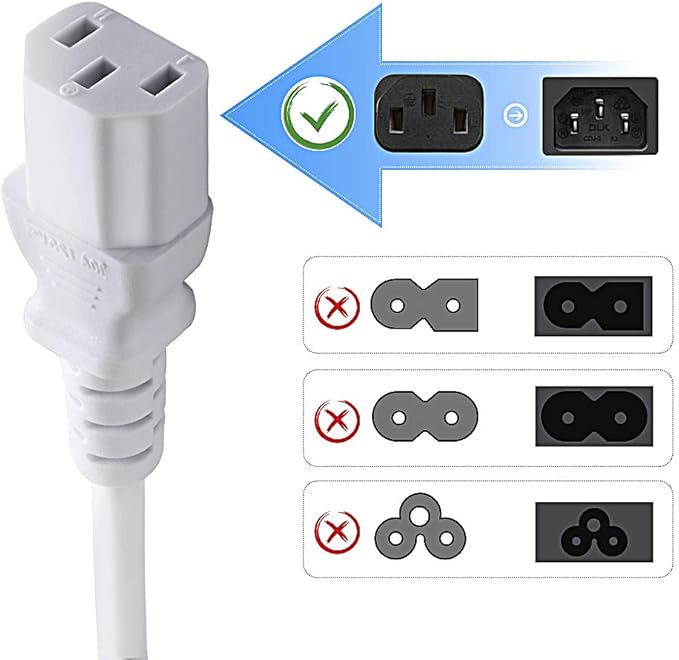White Replacement Power Cord for Computer Monitor TV