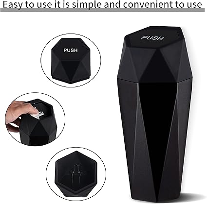 JUSTTOP Car Trash Can with Lid, Diamond Design Small Automatic Portable Trash Can, Easy to Clean, Used in Car Home Office (Black)