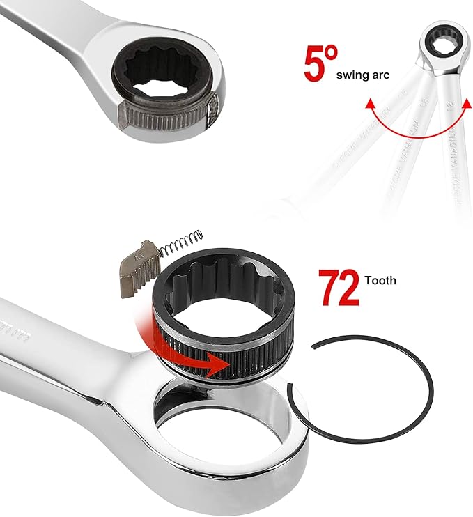 Ratcheting Wrench Set, 22-Piece 72 Teeth Ratchet Wrench Chrome Vanadium Steel with Roll Up Pouch