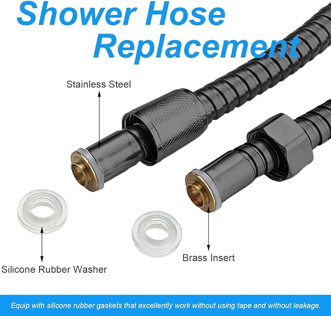 59 Inch Matte Black High Pressure Explosion Proof Shower Hose Replacement for Shower Head, Flexible and Durable Stainless Steel Shower Hose Extension for Bathing Cleaning