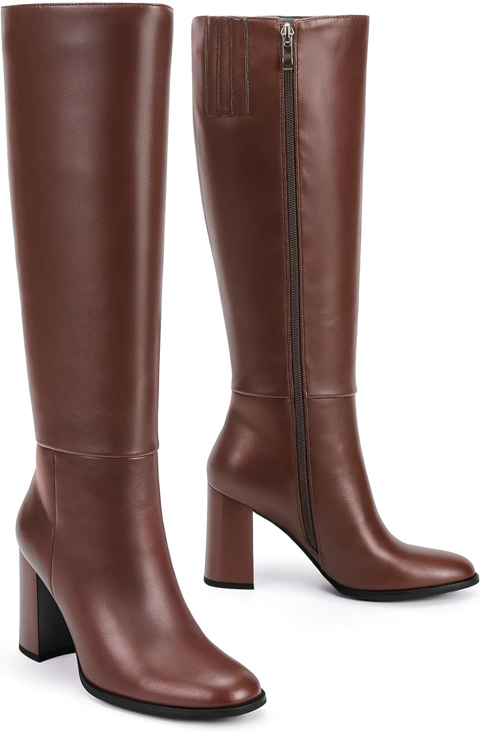 Lumeheel Women Knee High Boots Round Toe Chunky Heel Boots Gogo Boots with Side Zip Fashion Tall Boots for Women