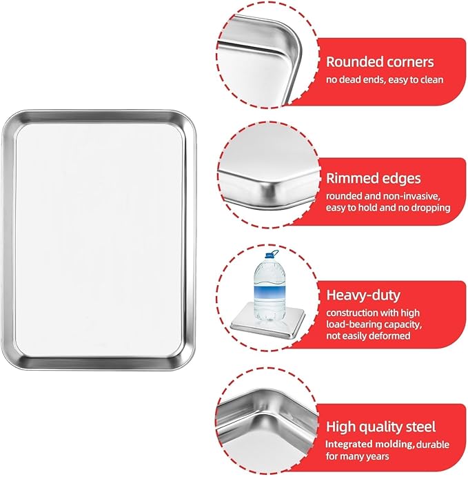 Stainless Steel Baking Sheet Cookie Tray, Cookie Sheet for Toaster Oven Baking Pan Tray, Jelly Roll Pan Size 16 x 12 x 1 Inch Easy Clean Non-stick Non-toxic Dishwasher Safe