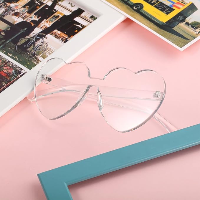 Maxdot Heart Shape Sunglasses Rimless Transparent Heart Glasses Colorful Party Favors