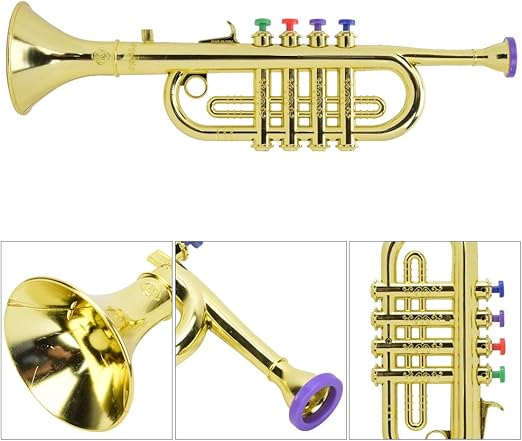 Tyenaza Kid Trumpet, Golden Coated Plastic Children Preschool Music Toy Gift Wind Instrument, Saxophone Trumpet Horn Early Learning Toy for Boys Girls Adults