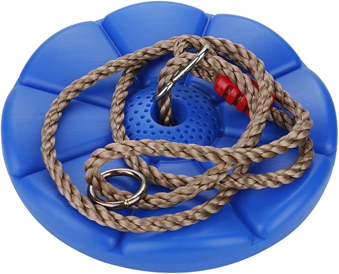 Disc Swing Toy, Plastic Rope Tree Zip Line Swings, Children Round Swing Disc Toy with Rope for Outdoor Play (Blue Petals)