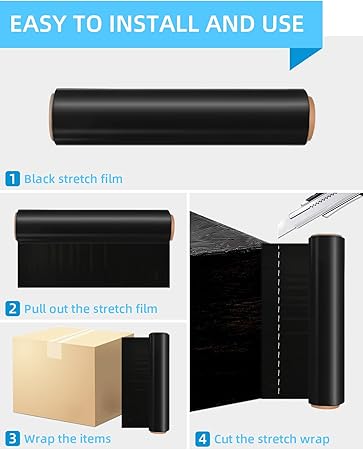Stretch Wrap Roll, Heavy Duty 1500ft Shrink Wrap Roll, Black 18 Inch 80 Gauge Industrial Strength Stretch Film, Plastic Wrap for Pallet Wrapping Shipping Moving(2 Pack)