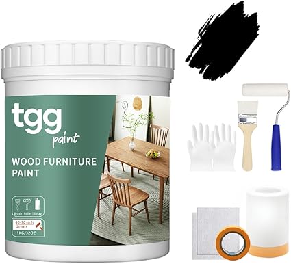 tgg Wood Furniture Paint-chalk paint for furniture,wood paint All in One paint kitchen cabinet paint,countertop paint-non toxic,No Sanding or Priming (Black)