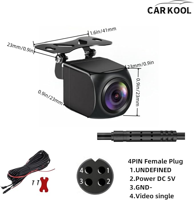 4-pin backup camera for Dash Cam HD 1080P mirror Front and rear view camera Super night vision Waterproof reversing camera 0.098 in Jack one end and 4PIN on the