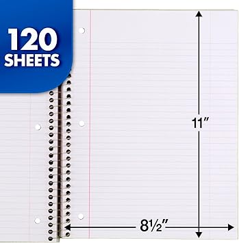 Mead Spiral Notebook, 3-Subject, College Ruled Paper, 8" x 11", 120 Sheets per Notebook, Color Will Vary, 1 Count (06710)