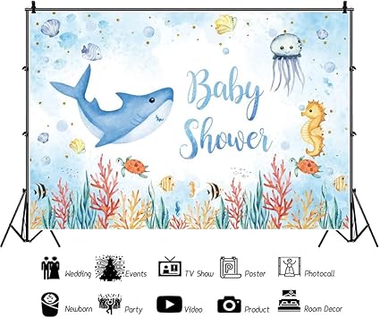 Ocean Baby Shower Backdrop 8 x 6 ft Sea Theme Underwater World Animal Nautical Vinyl Photography Background Banner for Birthday New Baby Shower Party Photoprops