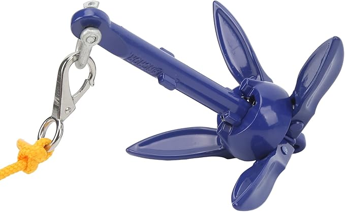Marine Anchor Blue Aluminium Foldable Boat Kayak Anchor with Yellow Rope for Fishermen