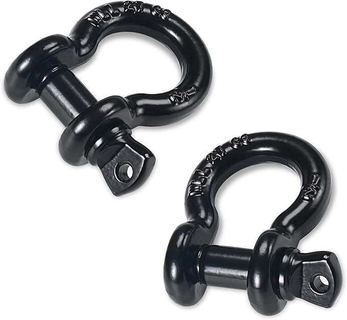 Leero 12" D Ring Shackles, 2 tons (4,409lbs) Working Load Limit, Clevis Shackle with 58" Alloy Screw Pin, Heavy Duty Shackles for Towing, Terrain Vehicle, Jeep, Trailer, Black (2 Pack)
