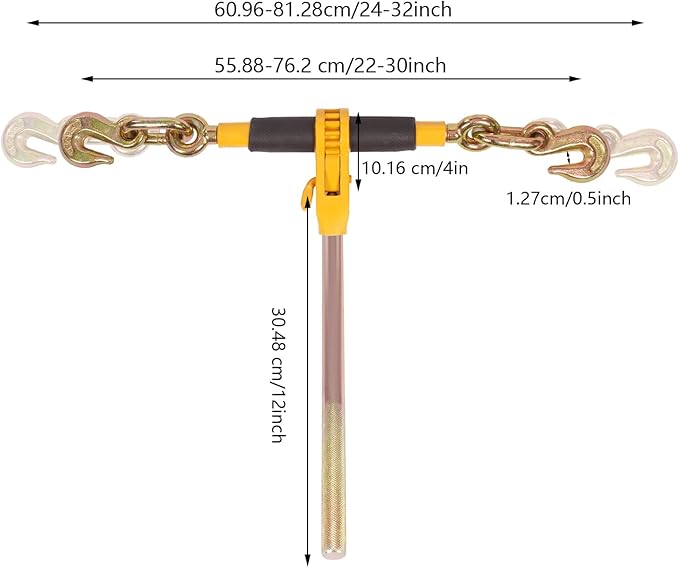 Chain Load Binder, 516" -38" and 516"20ft Tie Down Kit w 3300LBS Working Load Capacity and Two Grab Hooks, Includes (4) Binders and (4) Chains, Transport Load Package for Hauling