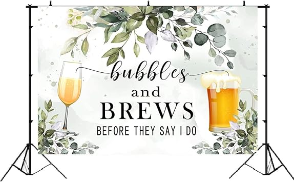 Lofaris Greenery Bubbles and Brews Before They Say I Do Party Backdrop Eucalyptus Engagement Couples Shower Bachelorette Wedding Photography Background Photo Studio Booth Props 5x3ft