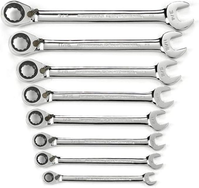 GEARWRENCH 8 Piece 72-Tooth 12 Point Reversible Ratcheting Combination SAE Wrench Set 9533N