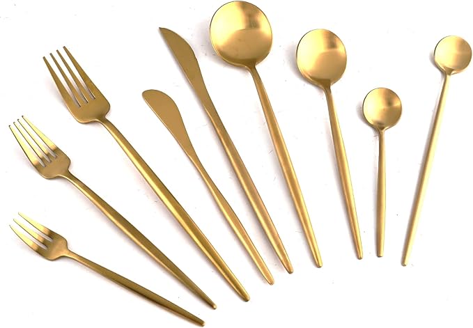 Gugrida 20-Piece Matte Finish Gold Dessert Spoon,Premium 304 Stainless Steel Spoons,Durable Metal Spoons,Tablespoon,Soup Spoons,Midle Spoon 8.86 Inch Round Handle