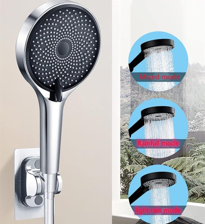 3 Mode Shower Head with 13Cm Panel Liquid Silicone Outlet Hole High Pressure Water Saving Adjustable Bathroom Accessories,Silver Set