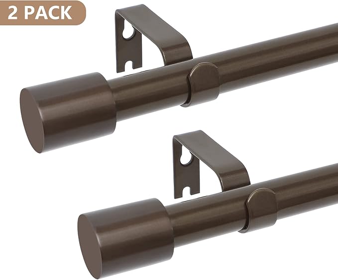 2 Pack Bronze Curtain Rods for Windows 66 to 144 Inch,1 Inch Diameter Heavy Duty Curtain Rods,Cylindrical End Cap Curtain Rod,Modern Adjustable Drapery Rods,Window Curtains Rod 66-144",Antique Bronze