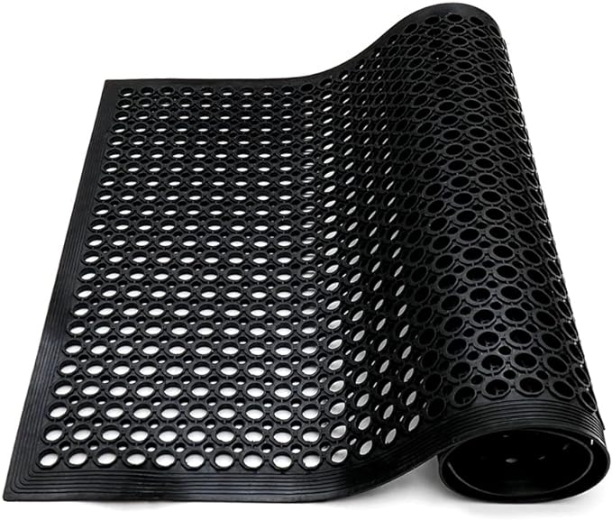 Anti-Fatigue Rubber Floor Mat - NANBOWANG Commercial Grade Grease Resistant Non-Slip Recycle Tyre Floor Mats for Restaurant Kitchen Bar Garden Outdoor Wet Area (36"x 60") Black