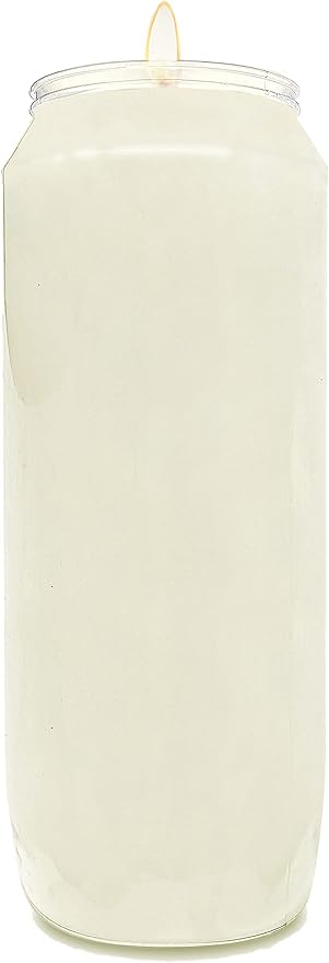 Hyoola 9 Day White Prayer Candles, 1 Pack - 7" Tall Pillar Candles for Religious, Memorial, Party Decor, Vigil and Emergency Use - Vegetable Oil Wax in Plastic Jar Container, unscented