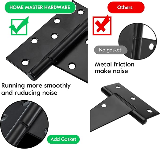 HOME MASTER HARDWARE 10 Inch T-Strap Heavy Duty Black Hinges for Outdoor Barns and Wooden Fences, 2Pack with Screws