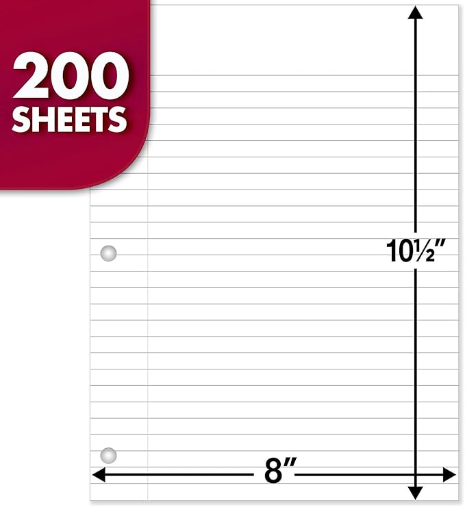Mead Loose Leaf Paper, 3 Pack, Notebook Paper, Wide Ruled Filler Paper, Standard, 8 x 10.5, 200 Sheets per Pack (73183)