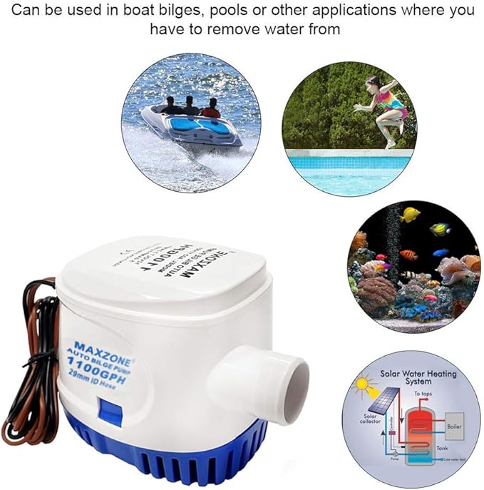 Automatic Submersible Boat Bilge Water Pump 12v 1100gph Auto with Float Switch (Blue - Automatic)