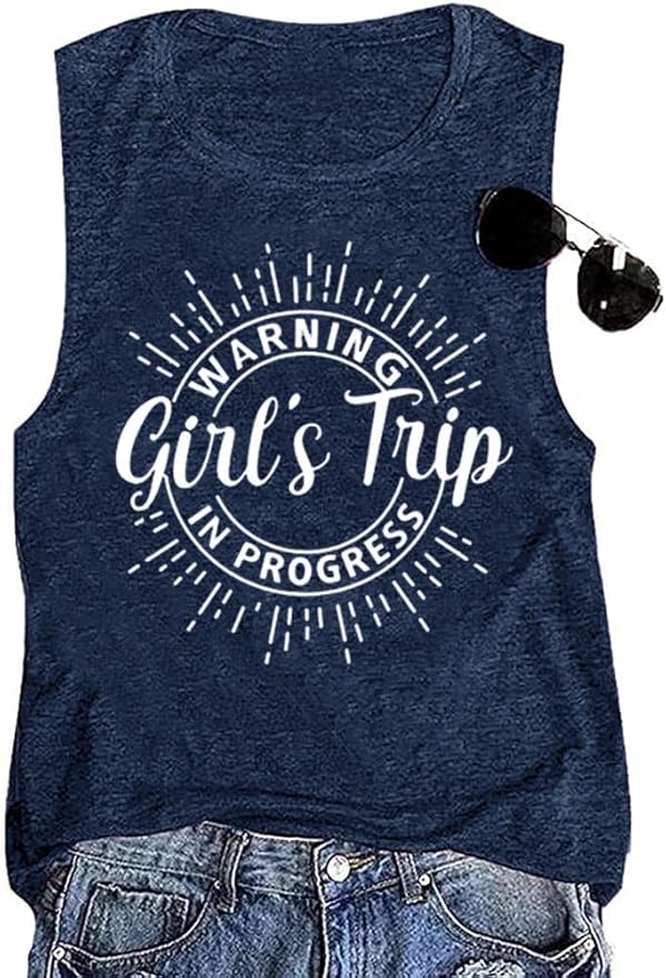 Women Vacation Tank Tops Summer Warning Girls Trip in Progress Shirts Letter Printed Graphic Sleeveless Tee