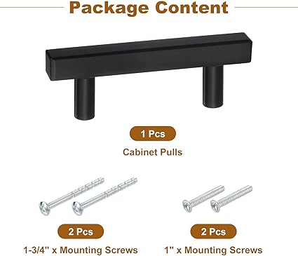 uxcell Kitchen Cabinet Handles, 1Pcs 4" - Stainless Steel Square Cabinet Pulls with Screws, Brushed Drawers Handles for Furniture Wardrobe Door (Black)