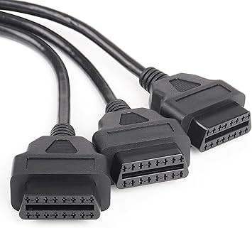 Right Angle OBD2 16 Pin OBD II Splitter Extension 1x Male and 2X Female Y Extension Cable Adapter Automotive Accessories Universal for All OBD2 Vehicles (16 pin 1 Male to 3 Female Cable 50cm)