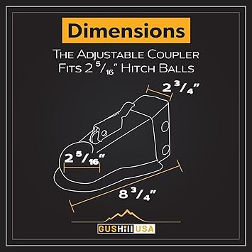 USA GH25330 Channel-Mount Adjustable Trailer Coupler, 2-516-Inch Hitch Ball, 14,000 lbs, Black