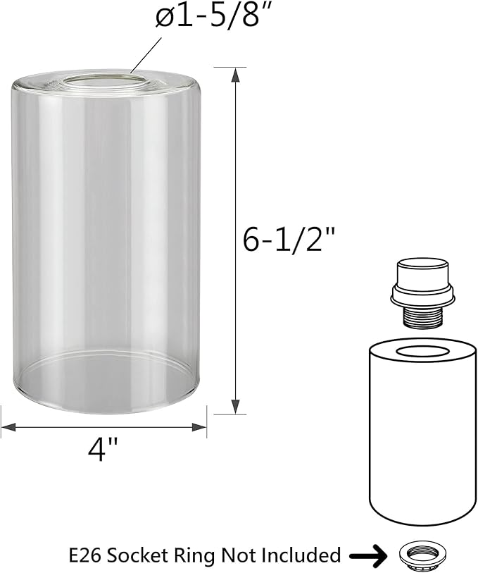 Aspen Creative 23611-01, Clear Cylinder Glass Shade, 4" Diameter x 6-12" Height, Center Hole: 42mm.