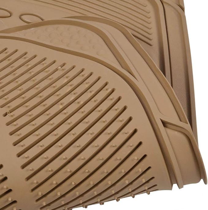 BDK Beige Heavy Duty Front Rear Rubber Floor Mats Universal Liners for Car SUV Van Truck, All Weather Protection with Anti-Slip Nibs, Fit Contours of Most Vehicles