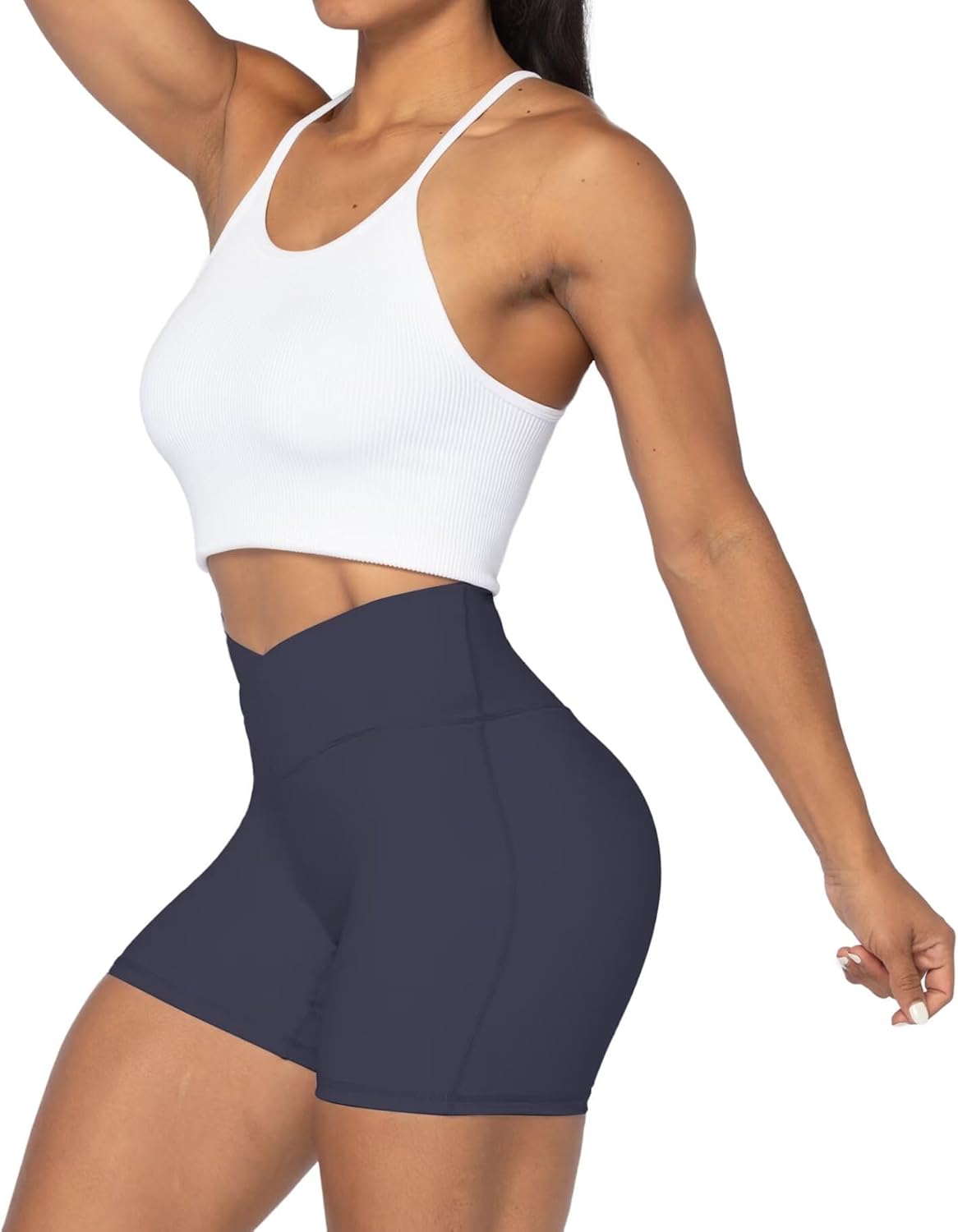 Sunzel Crossover Biker Shorts for Women, No Front Seam V High Waist Yoga Workout Gym Shorts with Tummy Control