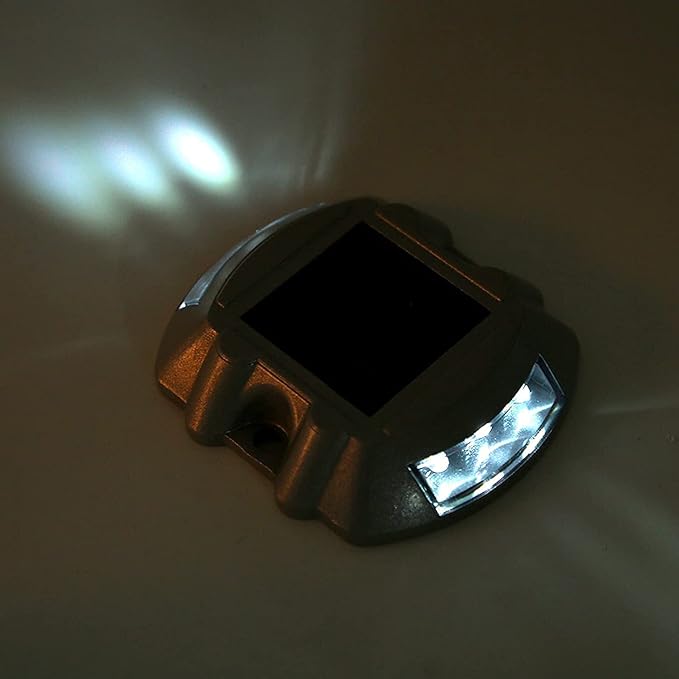 Reusable Solar Road, 2Pcs 6 LED Stud Lights Ground Garden Lawn Path Lights Deck Dock White Warning Lights
