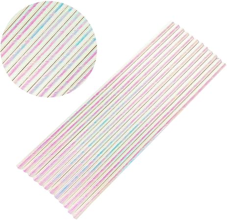 Bakell 24 PC White Iridescent Cake Pop or Party Drinking Straws - Baking, Caking and Craft Tools