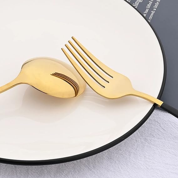 6 Pieces Black Gold Dessert Spoons, 7.28-Inches Food Grade Stainless Steel Spoons for Dessert Salad Appetizer, Use for Home Kitchen or Restaurant