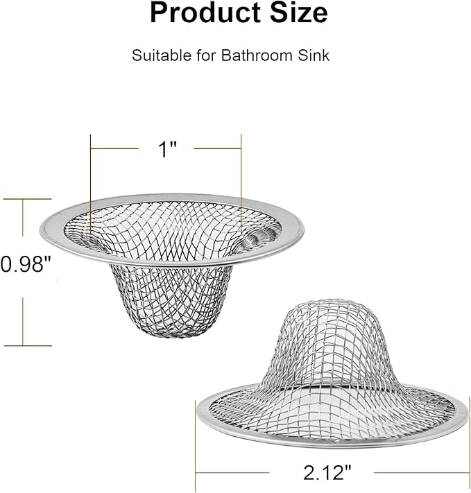 6-Pack Bathroom Mesh Sink Drain Strainer - 2.12" Top 1" Small Stainless Steel Hair Basket Catcher for Bathroom Sink, Lavatory, Balcony, Utility, RV, Floor Drain