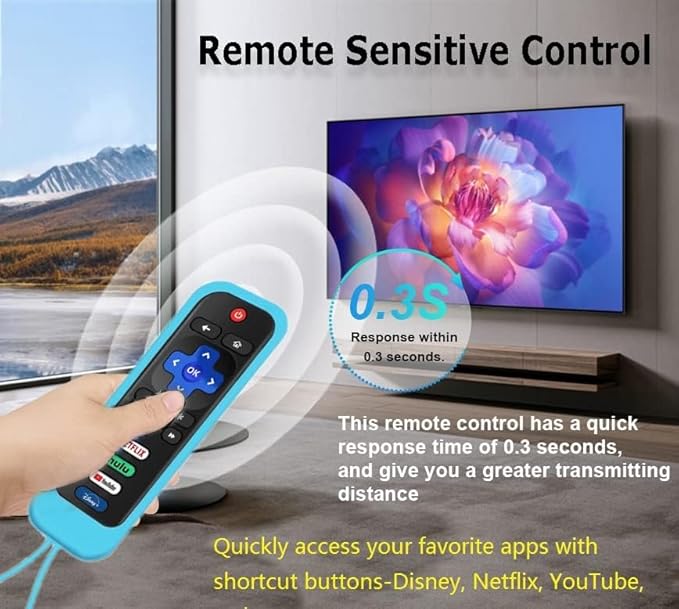 Replacement Remote for Roku TV with Luminous Silicone Case, Compatible with Roku Series TVs, Soft Silicone Case, Glow in The Dark, 4 Shortcut Buttons, Up to 39 Feet Range