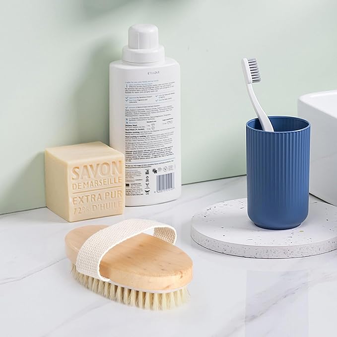 Dry Brushing Oval Brush, Soft-Bristled Bath Brush for Body, Wooden Exfoliating Shower Dry Brush for Smooth Skin, Circulation Improvement